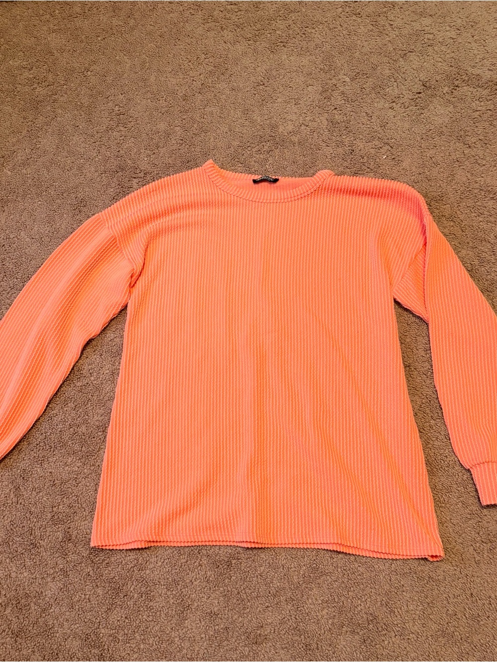 HEIMISH USA Neon Coral Crewneck Ribbed Sweater